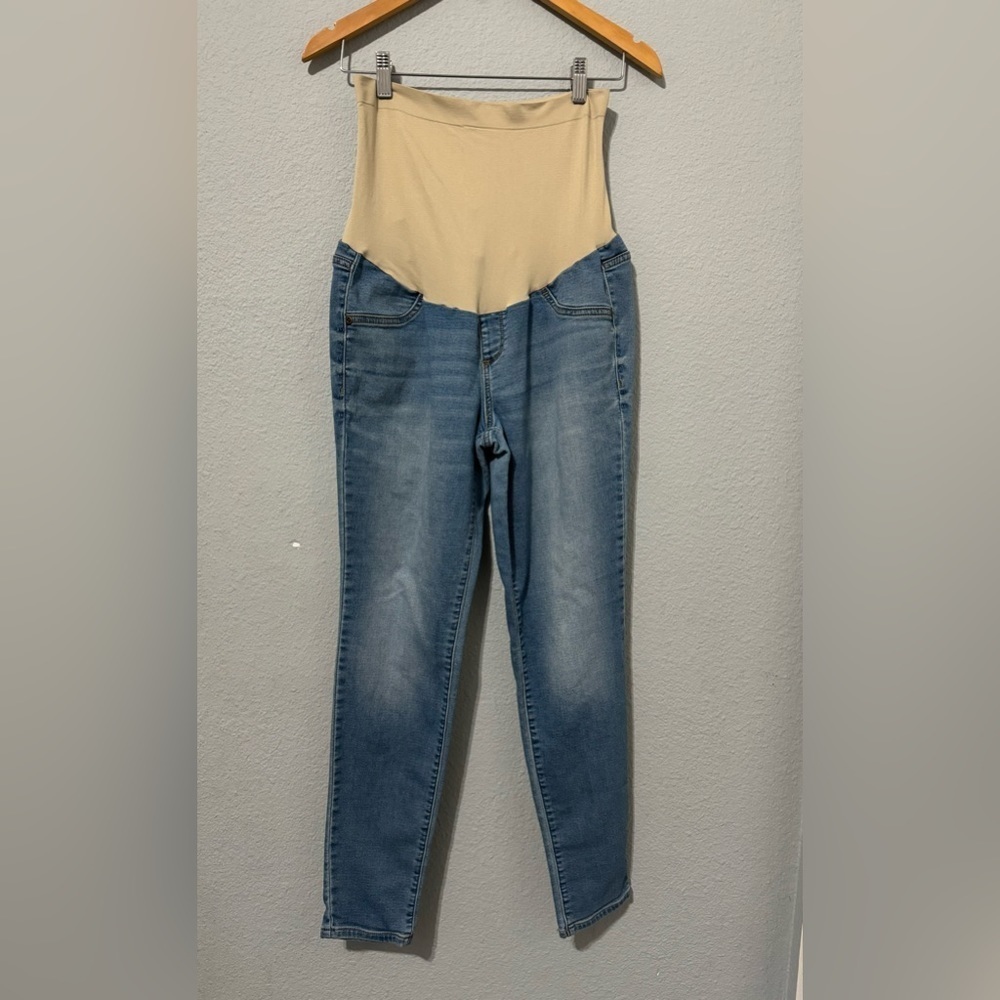 Maternity Pregnancy Blue Washout Soft Denim Skinny Pants Size M Mom to Be - Picture 3 of 10